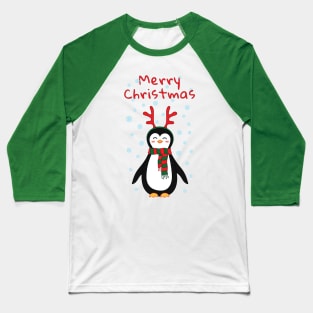 Merry christmas! Penguin with scarf and reindeer antlers. Baseball T-Shirt